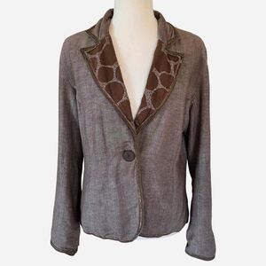 Culture Boho Y2K Botton Linen Jacket Embellished Floral Design and Beads Taupe L